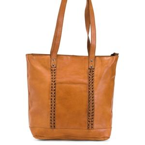 Vilenca leather front woven tote